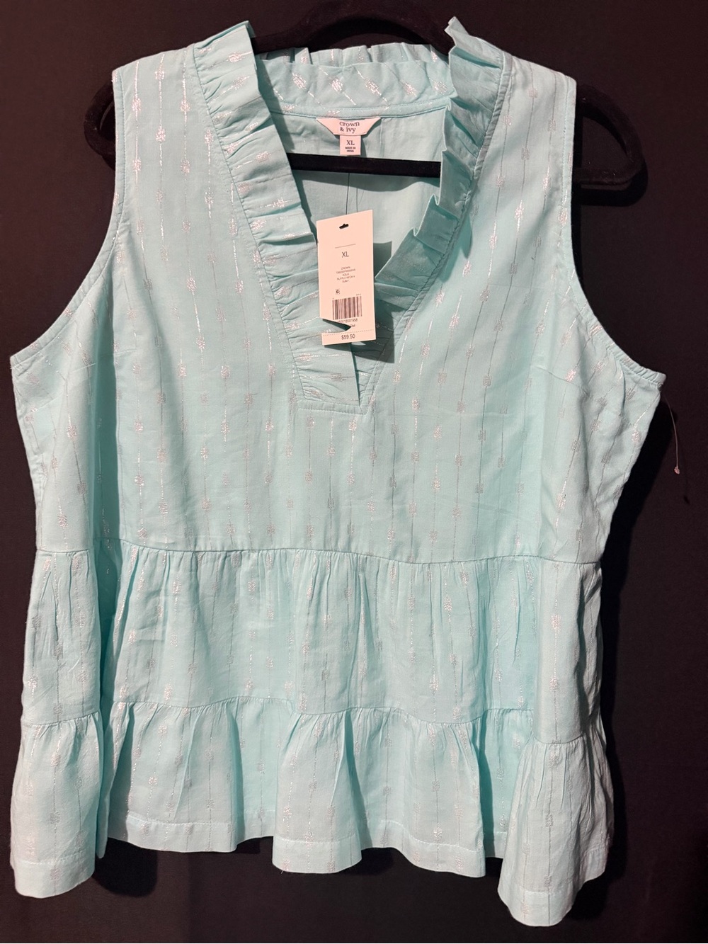 crown & ivy Light Aqua Ruffle V-Neck Tiered Sleeveless Top